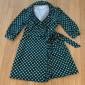 Kate Spade Daniella Silk Polka Dot Wrap Dress Size 6 Dark Green Classic Feminine